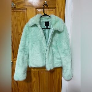 Faux fur jacket size small forever 21 teal